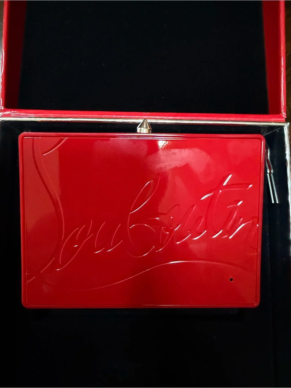 Christian Louboutin Red and Silver Studded Compact Case